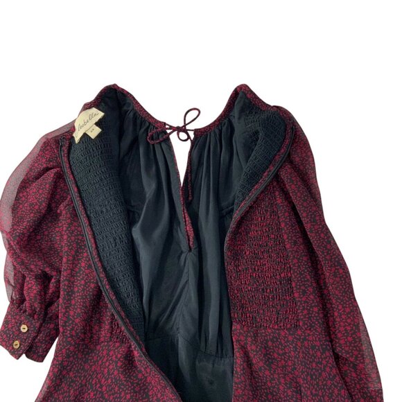 Revolve X Cleobella Genova Dress XS Red Floral Sheer Balloon Sleeve Mini Party - Picture 4 of 12